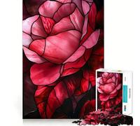 Rompecabezas para Adultos de 1000 Piezas con diseño de Rosas Rosadas en vidrieras Juguete para ejercitar la Mente, Ideal para Relajarse y divertirse Regalo artístico (38x52cm)