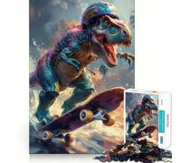 Rompecabezas para Adultos de 1000 Piezas con diseño de T-Rex patinando, Corte preciso, Arte, Juego cognitivo, Juguete, Tiempo de Juego Relajante, decoración navideña para la Pared (50x75cm)