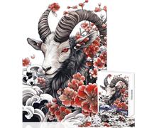 Rompecabezas para Adultos de 1000 Piezas con diseño de Tatuaje de Cabra Japonesa Juego práctico para Toda la Familia Juguetes de decoración para el hogar Entrena tu Cerebro y Tus Manos (75x50cm)