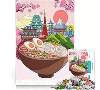 Rompecabezas para Adultos de 1000 Piezas con diseño de tazón de Ramen y Lugares emblemáticos de Japón Ideal para armar Reduce el estrés y Viene con un póster y una Hoja de Preguntas a Juego 38x52cm