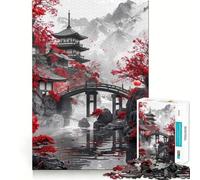 Rompecabezas para Adultos de 1000 Piezas con diseño de Templo japonés Antiguo Juego para estimular la Mente, Corte láser Actividad Relajante para Grupos en Interiores (38x52cm)