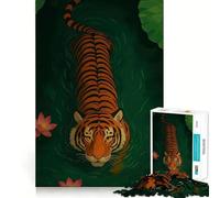 Rompecabezas para Adultos de 1000 Piezas con diseño de Tigre Nadando en Agua con Flor de Loto Juguete para ejercitar la Mente diseño Relajante Ideal para armar y Regalar como Regalo de Papá Noel