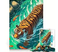 Rompecabezas para Adultos de 1000 Piezas con diseño de Tigre Nadando en el Agua con Peces koi, de la Marca Smart Reason Toy Family Bond Smooth Edge Art Display 38x52cm