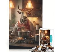Rompecabezas para Adultos de 1000 Piezas con diseño de Toro cocinando, Divertido, Ideal para Decorar la Pared o para Pasar el rato en casa, con un Bonito diseño de 38x52cm