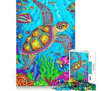 Rompecabezas para Adultos de 1000 Piezas con diseño de Tortuga en Acuarela, Bordes impecables, Divertido Juego para concentrarse y Jugar tranquilamente, Ideal para la decoración navideña (50x75cm)