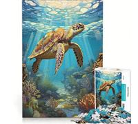 Rompecabezas para Adultos de 1000 Piezas con diseño de Tortuga Marina en un Acuario Juguetes antiestrés Rompecabezas de Patrones cumpleaños y Navidad 38x52cm