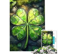 Rompecabezas para Adultos de 1000 Piezas con diseño de trébol de Cuatro Hojas en vidriera Juego Familiar Ideal para Regalar a Mujeres cumpleaños y Navidad (tamaño 38x52cm)