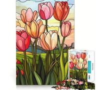 Rompecabezas para Adultos de 1000 Piezas con diseño de Tulipanes de vidrieras de Corte preciso Juguete para desarrollar la Agilidad Mental Ideal para Relajarse y Disfrutar de la decoración de Pared