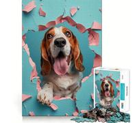 Rompecabezas para Adultos de 1000 Piezas con diseño de un Alegre Basset Hound Bordes Finos Juego Divertido para concentrarse y Relajarse Regalo Ideal para cumpleaños (38x26cm)