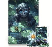 Rompecabezas para adultos de 1000 piezas con diseño de un bebé gorila en un estanqueIdeal para estimular el cerebro, relajarse y disfrutar de momentos de ocioPerfecto para regalar en Navidad (50x75cm)