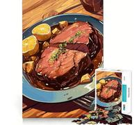 Rompecabezas para Adultos de 1000 Piezas con diseño de un Delicioso Plato de Carne con limón y Hierbas Juego de ingenio con Bordes Afilados Diversión Tranquilo Regalo Ideal para Navidad