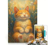 Rompecabezas para Adultos de 1000 Piezas con diseño de un Gato Feliz en un Campo, Juego Imposible Que Mejora la Memoria, con Piezas de Formas aleatorias Que encajan Perfectamente 50x75cm
