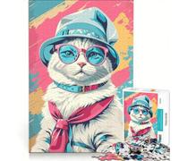 Rompecabezas para Adultos de 1000 Piezas con diseño de un simpático Gato Blanco Juguete Educativo con patrón para armar Incluye póster a Juego y Hoja de Preguntas y respuestas 50x75cm
