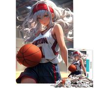 Rompecabezas para Adultos de 1000 Piezas con diseño de una Linda niña Jugando al Baloncesto Juego Imposible Juguetes educativos para Aprender Regalo de cumpleaños Corte de precisión (tamaño 38x26cm)