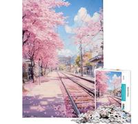 Rompecabezas para Adultos de 1000 Piezas con diseño de vías de Tren en Flor de Cerezo Juguete para Adultos Decoración de Pared cumpleaños y Navidad (tamaño 38x26cm)