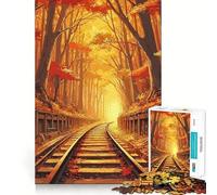 Rompecabezas para Adultos de 1000 Piezas con diseño de vías de Tren otoñales Arte de Corte preciso Juego para ejercitar la Mente y Relajarse (38x26cm)