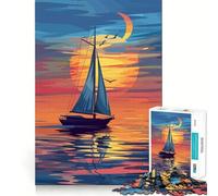 Rompecabezas para Adultos de 1000 Piezas con diseño de yate al Atardecer en el océano Juego para estimular la Mente,Corte láser, Actividad Relajante para Grupos en Interiores (38x52cm)