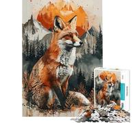 Rompecabezas para Adultos de 1000 Piezas con diseño de Zorro al Atardecer en Acuarela Juego práctico Una Obra de Arte cumpleaños y Navidad (tamaño 38x26cm)