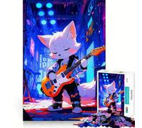 Rompecabezas para Adultos de 1000 Piezas con diseño de Zorro Anime Tocando la Guitarra en un Paisaje Urbano Juego Mental Regalo Ideal Troquelado de Alta precisión Actividad Relajante para Grupos
