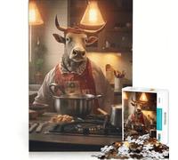 Rompecabezas para Adultos de 1000 Piezas con diseño Divertido de Toro cocinando, Ideal para Decorar la Pared o para Pasar el rato en casa Hermoso diseño de 38x26cm