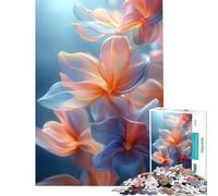 Rompecabezas para Adultos de 1000 Piezas con diseño Floral Abstracto en Azul y Naranja Juguete Educativo Juego Intelectual Regalo de Amigo Invisible y antiestrés (tamaño 75x50cm)