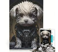 Rompecabezas para Adultos de 1000 Piezas con diseño futurista de Perro maltés ilustración Canina de Ciencia ficción para Amantes de Las Mascotas, Juego Educativo, Actividades Divertidas para Hacer