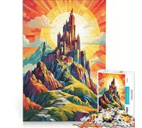 Rompecabezas para Adultos de 1000 Piezas con diseño geométrico de un Castillo al Amanecer, Ideal para Decorar la Pared o para divertirse en casa y Fortalecer el Amor en Pareja 38x26cm