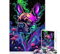Rompecabezas para Adultos de 1000 Piezas con diseño psicodélico de Bulldog francés y Paisaje de Setas 1000 Juegos relajantes Regalo de cumpleaños Decoración (50x75cm)