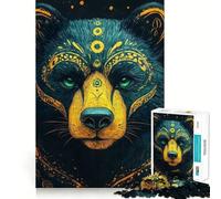 Rompecabezas para Adultos de 1000 Piezas con diseño Tribal de Oso Animal con Bordes Juego Inteligente Regalo Ideal para Jugar sin Hacer Nada Juego de Ocio navideño Arte (38x26cm)