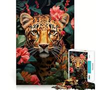 Rompecabezas para Adultos de 1000 Piezas con diseño Tropical Floral de Jaguar y Gato Arte de Corte preciso Juguete para desarrollar la Agilidad Mental y Relajarse Decoración navideña para la Pared