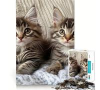 Rompecabezas para Adultos de 1000 Piezas con Dos Gatitos Maine Coon, Juego de lógica de Piezas Ajustadas, diversión acogedora, Regalo de cumpleaños (38x26cm)