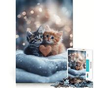 Rompecabezas para Adultos de 1000 Piezas con Dos Gatitos y un corazón Articulaciones Suaves Divertido Juego para concentrarse en la Mente Juego Casual Regalo Ideal para cumpleaños (38x26cm)