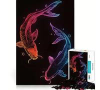 Rompecabezas para Adultos de 1000 Piezas con Dos Peces koi, diseño japonés neón de Bordes Finos, Juguete de Juego cognitivo para Relajarse y decoración navideña para la Pared (38x26cm)