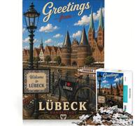Rompecabezas para Adultos de 1000 Piezas con el Mensaje Saludos Desde Lübeck, Ideal para Jugar en Familia, divertirse en casa, como Regalo de cumpleaños o Cualquier Otro obsequio 38x52cm