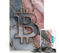 Rompecabezas para Adultos de 1000 Piezas con el símbolo de Bitcoin sobre mármol Rosa y Gris Diseño de Corte preciso Juego Mental Regalo Ideal para Relajarse y divertirse Decoración para la Pared