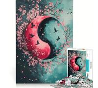 Rompecabezas para Adultos de 1000 Piezas con el símbolo del Yin Yang una Mitad en Rosa y Otra en Rojo Juguete Educativo Ideal para Pasar el Tiempo en casa Durante Las Vacaciones o como Regalo