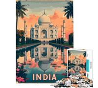 Rompecabezas para Adultos de 1000 Piezas con el Taj Mahal póster de la India Juego práctico para Adultos Decoración para el hogar cumpleaños (tamaño 38x52cm)