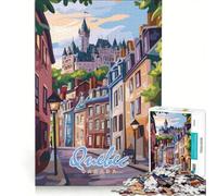 Rompecabezas para Adultos de 1000 Piezas con Escena callejera de la Ciudad de Quebec Juegos relajantes Actividades Divertidas para Hacer en casa con póster y Hoja de Preguntas a Juego 50x75cm