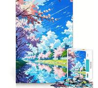 Rompecabezas para Adultos de 1000 Piezas con Escena de río y Flores de Cerezo,Corte Premium,Juguete Inteligente para el Cerebro,diversión sin Preocupaciones, (38x26cm)
