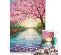 Rompecabezas para Adultos de 1000 Piezas con Escena de río y Flores de Cerezo en vidrieras Juego práctico Ideal para Relajarse y despejar la Mente Decorar el Escritorio 38x52cm