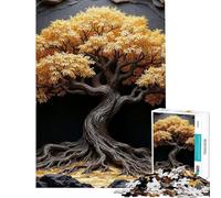 Rompecabezas para Adultos de 1000 Piezas con Escultura de árbol Dorado sobre Fondo Oscuro Rompecabezas Relajante para Adultos Ideal para divertirse en Familia cumpleaños (38x52cm)