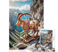 Rompecabezas para Adultos de 1000 Piezas con Escultura de Cabra montesa de Madera Juego práctico para Toda la Familia Juguetes de decoración para el hogar Entrena tu Cerebro y Tus Manos (38x26cm)