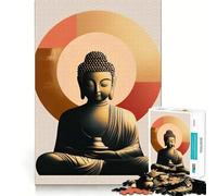 Rompecabezas para Adultos de 1000 Piezas con Estatua de Buda con halo geométrico,Bordes impecables,Divertido Juego para concentrarse en la Mente,Juego Tranquilo,decoración navideña,Regalo (38x52cm)