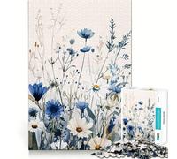 Rompecabezas para Adultos de 1000 Piezas con Flores Silvestres Azules y Blancas Ideal para decoración,Juego de Habilidad Mental,diversión Casual y decoración navideña 38x52cm