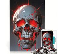 Rompecabezas para Adultos de 1000 Piezas con Forma de Calavera Que Brilla en Rojo y Tiene Grietas Ideal para Juegos Familiares y decoración de Pared Piezas de Formas aleatorias Que encajan