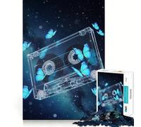 Rompecabezas para adultos de 1000 piezas con forma de cinta de casete y mariposas azules de bordes precisos Juguete creativo para desarrollar la creatividad Juego para pasar un rato agradable Pieza de