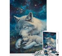 Rompecabezas para Adultos de 1000 Piezas con Forma de corazón de Lobo en el mar de Estrellas Juguete para decoración de Pared Obra de Arte Regalo Juego Educativo con póster a Juego y Hoja de Trivia