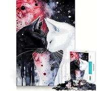 Rompecabezas para Adultos de 1000 Piezas con Gatos en Blanco y Negro,diseño de Acuarela,Corte preciso,Juguete Inteligente para el Cerebro,Juego para Relajarse,decoración navideña,Regalo (50x75cm)