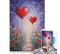 Rompecabezas para Adultos de 1000 Piezas con Globos en Forma de corazón en un Campo de Flores Juego Educativo decoración del hogar para Fortalecer el Amor Entre Parejas 50x75cm