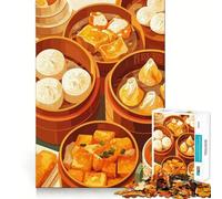 Rompecabezas para Adultos de 1000 Piezas con ilustración de Banquete de Dim Sum,Corte Impecable,Divertido Juego de concentración,Regalo de Juego Gratuito,Regalo de cumpleaños Divertido (38x26cm)